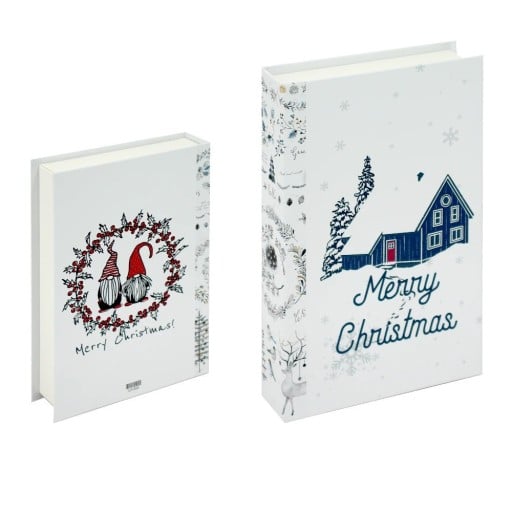 Juldekorerande falsk bok Merry Christmas Imitation av bok på hyllan Vinterbokdekoration med julmotiv Skandinavisk stil