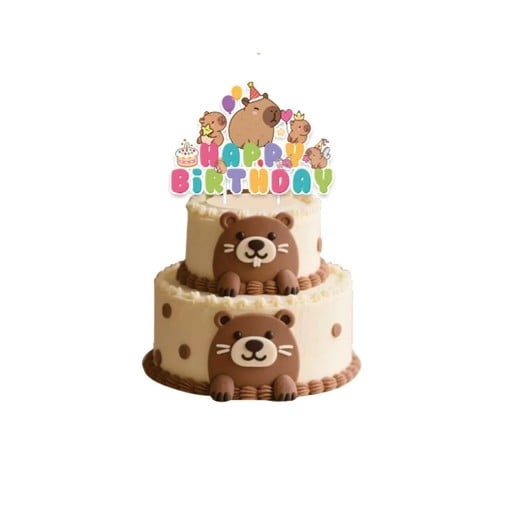 Tårtsticka 15 cm Happy Birthday Kapybara Tårtdekoration med tecknad kapybara Dekoration till födelsedagstårta