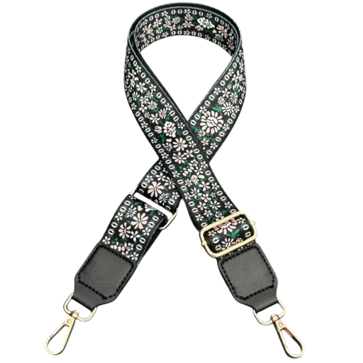 Bred justerbar axelrem till väska svart 73–130 x 3,8 cm Fin blommönster Axelrem i textil till väska Ersättnings crossbody