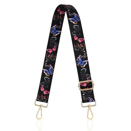 Axelrem för handväska 80–140 x 3,8 cm Svart rem med färgglada fjärilar Justerbar ersättnings crossbody rem för handväska
