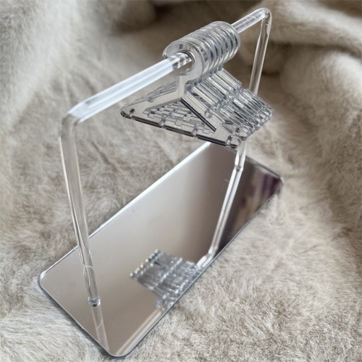 Transparent ställ för smycken med hängare och spegelbas 15 × 6 × 11 cm bordsorganisatör med mini-hakar och skåror
