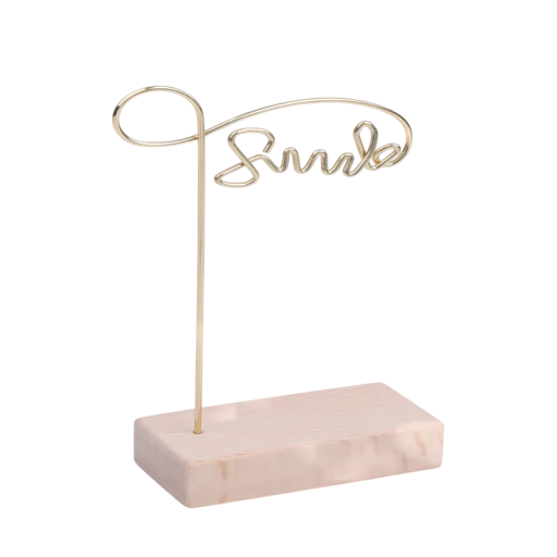 Ställ för örhängen med texten Smile träbas metallstång 10 × 6,5 × 3 cm bordsställ för smycken för visning av örhängen
