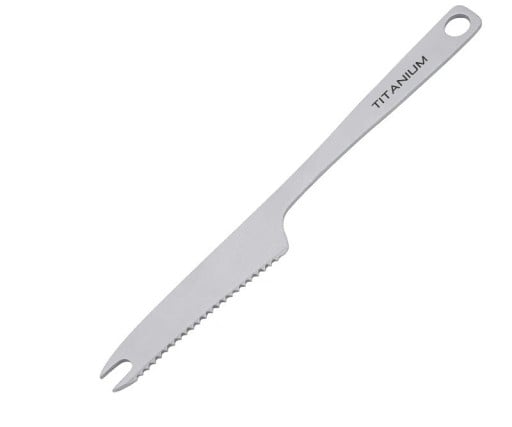 Titaniumgaffel med sågblad 13 cm multifunktionell campinggaffel av rent titan silver bärbar bestick för vandring camping och resor
