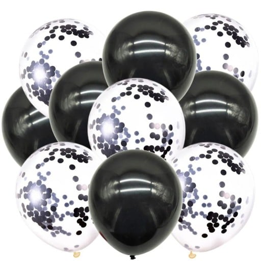 Ballonger med konfetti 10 st 30,5 cm svarta och vita latexballonger med svarta konfetti dekorativa ballonger för födelsedagsfest och partydekoration