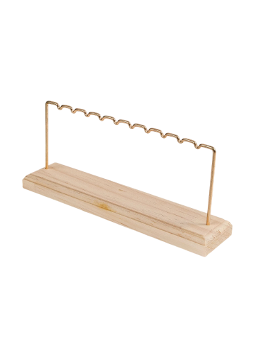 Ställ för örhängen med träbas 22 × 9 × 5 cm metallhållare för smycken med skåror bordsorganisatör för visning av örhängen