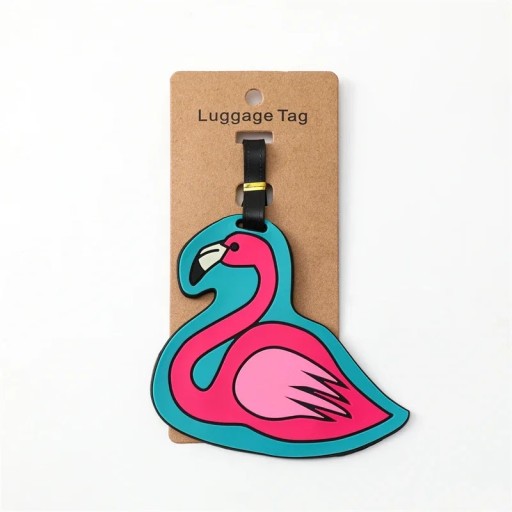 Bagagebricka med flamingomotiv 10,5 × 10,5 cm silikon-gel rosa-turkos identifikationsetikett för resväska eller väska