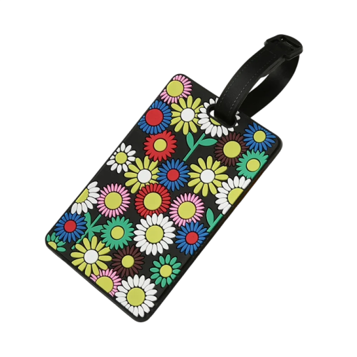 Bagageetikett med färgglad blommönster 10,5×6,5 cm silikonidentifieringsetikett för bagage
