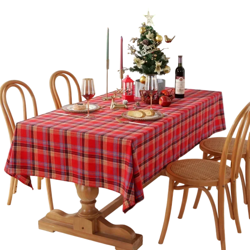 Rutig röd julduk 140 × 160 cm Vävd färgad duk för matbord röd dekorativ duk för hemmamatlagning