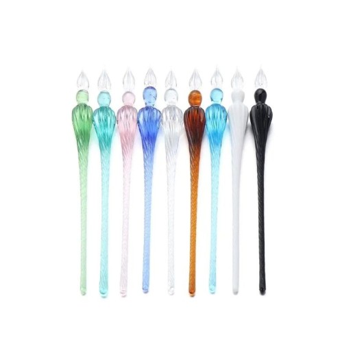 Glasdykspenna vintage stil 17,8 cm glas 0,7 mm spets kalligrafiskt skrivande signaturer teckning bläckpenna