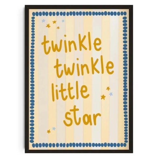 Barnplakat med stjärnor och texten twinkle twinkle little star 20 x 30 cm tryck på duk illustration för vägg i rummet utan ram