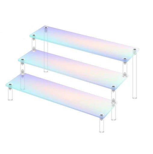 Akrylställ 3 nivåer 40 × 8 × 15 × 20 cm rosa organisatör för figurer parfymer smycken flerfacks hylla för utställning av samlarobjekt