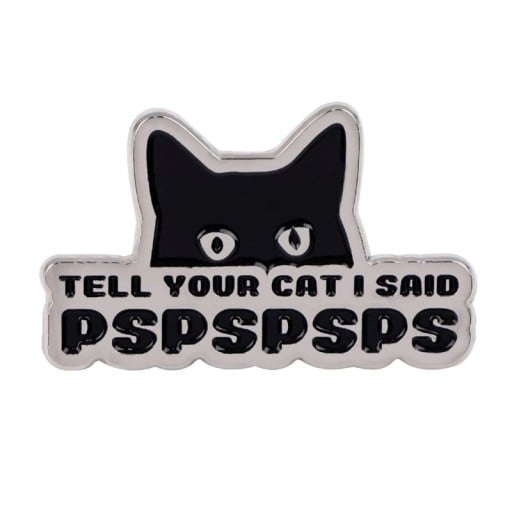 Badges svart katt med text cirka 3,3 x 3,1 cm svartvit pin med text och djurmotiv för ryggsäck kläder tillbehör