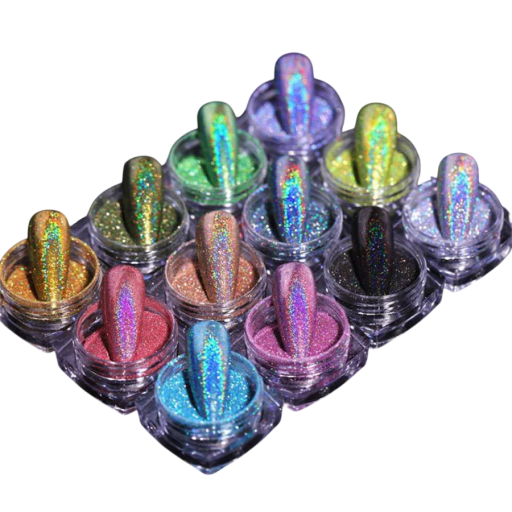 12 Colours of Chrome Nail Powder for Glossy Effect and Creative Nail Art