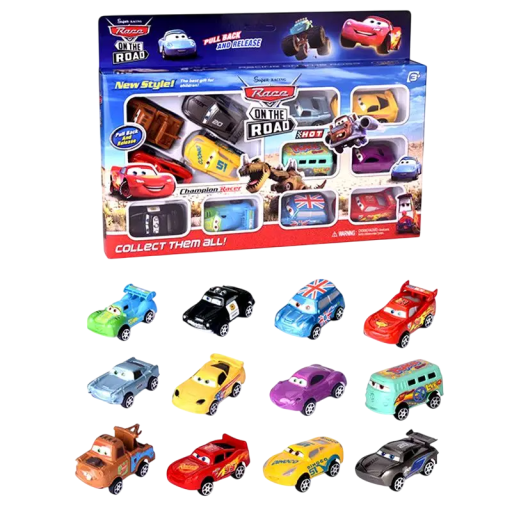 12 darabos ötvözet játékautó készlet 1:55 Disney Pixar Verdák 6 cm modellek Villám McQueen Mater Jackson Storm Holley Shiftwell Gyermekjátékok