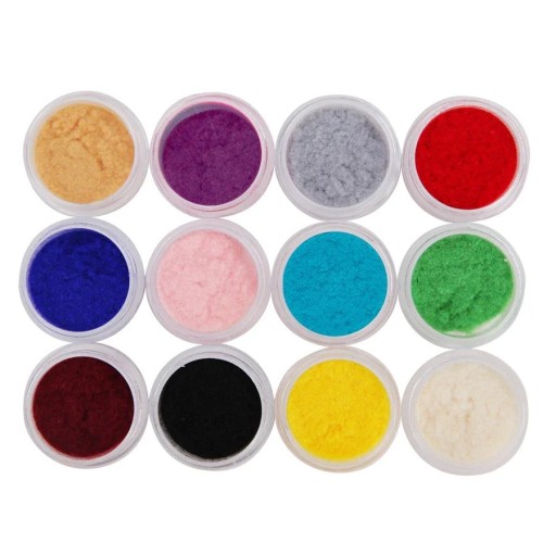 12 farver af fløjpigment til negle til kreativ manicure og nail art med forskellige effekter