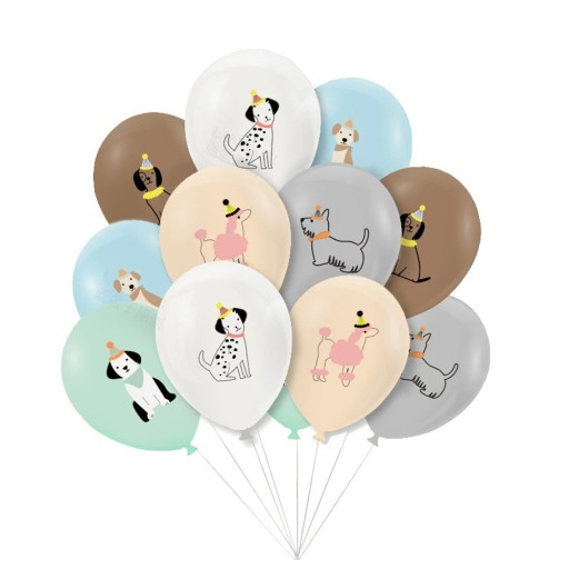 12 Pack Latex Party Balloons with Dog Design and Birthday Hats Decorative Balloons for Children's Birthday Party
