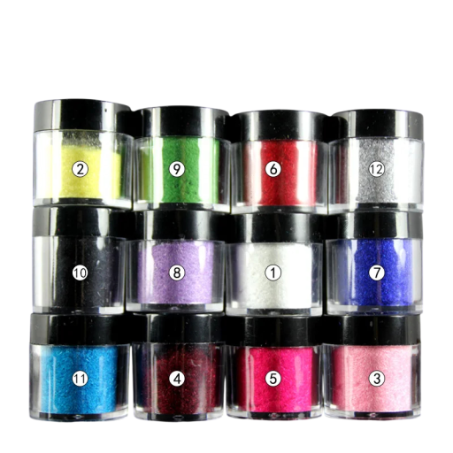 12 pcs Pó de Veludo para Unhas Tons Vibrantes e Intensos Pó Fino para Manicure Efeito 3D Mate Decorações de Nail Art