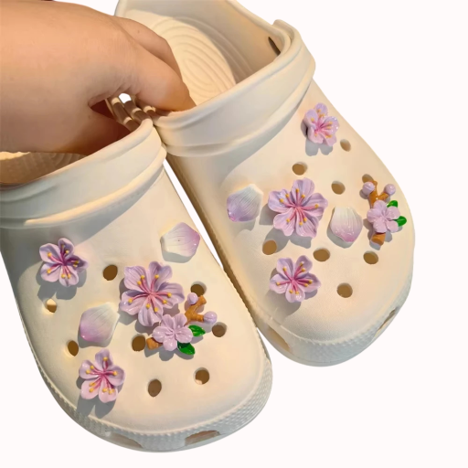 12 st Dekorationer för crocs körsbärsblommor 2-3 cm PVC dekorationer för slip-on skor 3D blommiga tillbehör för hålade skor vårmotiv