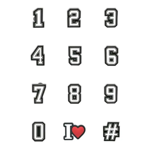 12 Stück PVC dekorative Anhänger für Crocs Schuhe mit den Zahlen 0-9, dem Symbol # und I&lt;3 Dekoration für Kinder- und Erwachsenenschlappen und Sandalen