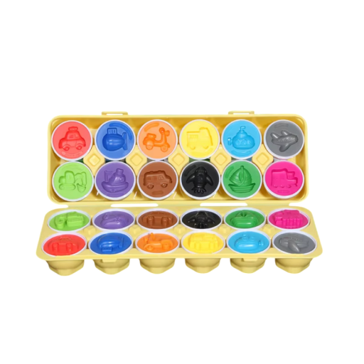 12 Stück sortierende sensorische Eier 4,5 x 5 cm Verkehrsmittel in Box Auto Zug Flugzeug Lernen von Formenerkennung Motorik und Koordination für Kinder ab 3 Jahren