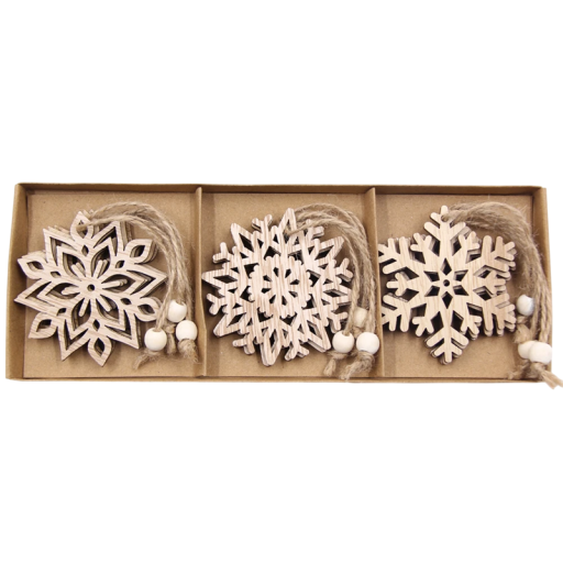 12 sztuk Drewniane puste płatki śniegu 3 style z sznurkiem do zawieszenia, wymiary opakowania 8,5 x 23,5 cm Dekoracyjne ozdoby świąteczne