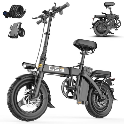 Hopfällbar elcykel TOOFLY GS3, motor 250W, batteri 48V 15Ah, räckvidd 30 km, 14×2.125 däck, 3 körlägen, skivbromsar, LED-display