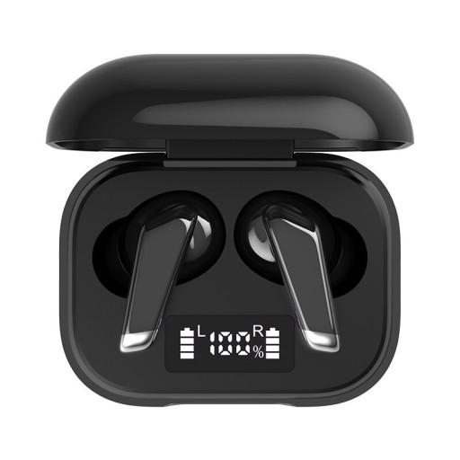 Trådlösa in-ear hörlurar med mikrofon Bluetooth 5.0 Musik- och volymkontroll Röstassistent Laddningsbox med display Svart