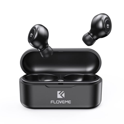 Svarta trådlösa öronsnäckor med mikrofon för musik och samtal Bluetooth 5.0 Batteritid 4 timmar Laddningsfodral med Micro USB-kontakt