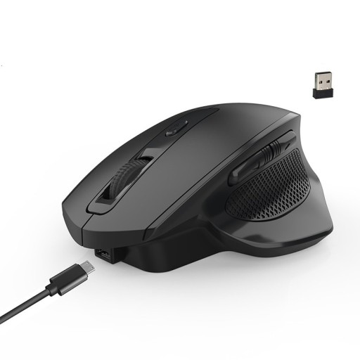 Trådlös speldatormus 2400 DPI för högerhänta med tummstöd USB-mottagare 2,4 GHz Inbyggt batteri 600 mAh Sex knappar 122 x 87 x 49 mm