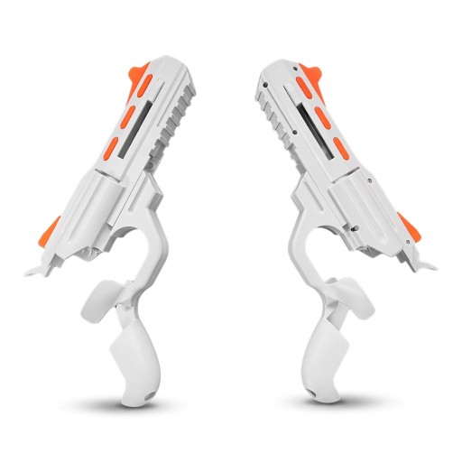 Pistolgrepp för VR-kontroller Meta Quest 3/3S/2 i revolverform för vänster och höger hand vita med orange detaljer för FPS-spel i VR