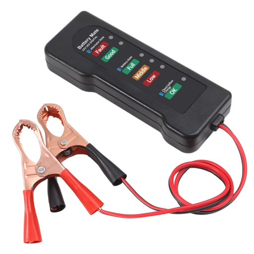 12V tester autobaterií a alternátorů 6 LED diod Praktický měřicí přístroj s kabely 25 cm Kontrola stavu baterie a dobíjení