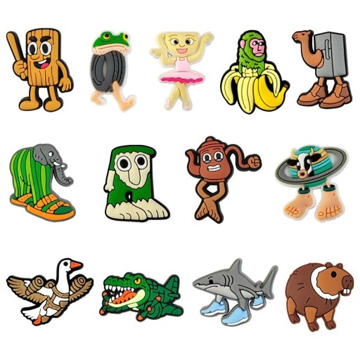 13 ks dekorace na crocsy internetové brainrot postavičky PVC sada ozdob do nazouvací obuvi doplňky do otvorů bot