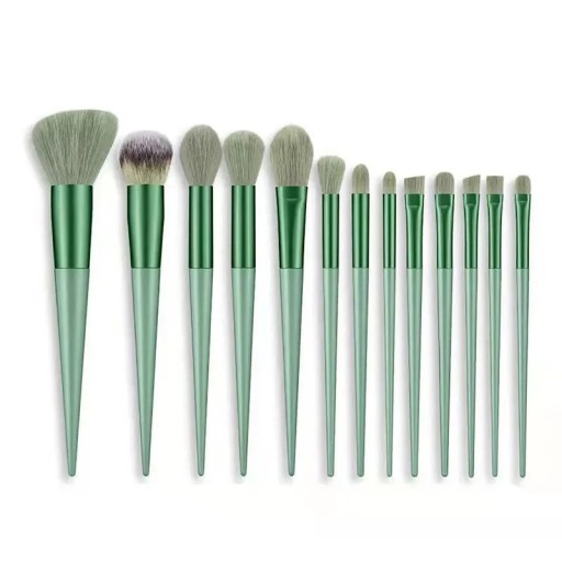 13 stk. makeupbørstesæt bløde fluffy syntetiske børster plastikhåndtag aluminiumrør med etetui til makeup
