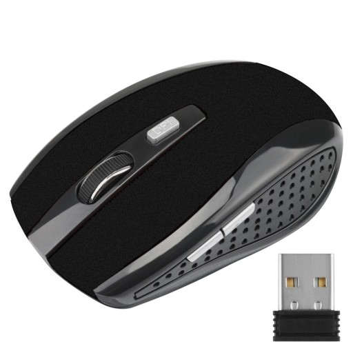 Trådlös mus för dator och bärbar dator med USB-mottagare 2,4 GHz Upplösning upp till 1600 DPI Räckvidd 10 m Sidoknappar Drivs av 2x AAA