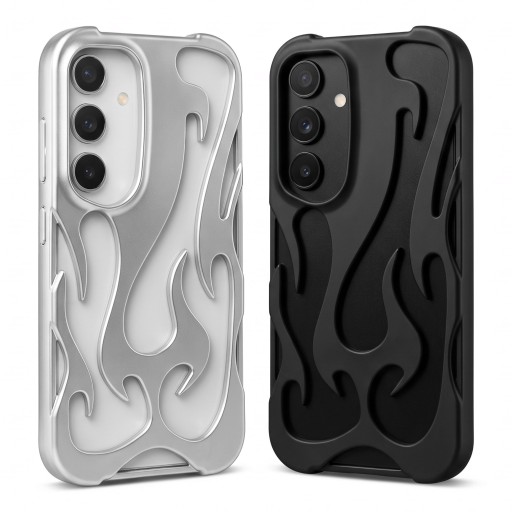 Hållbart skal för Samsung Galaxy A55 Matt Genomborrade lågor på baksidan Förstärkta hörn Utrullande ram runt objektiven Mobilskal