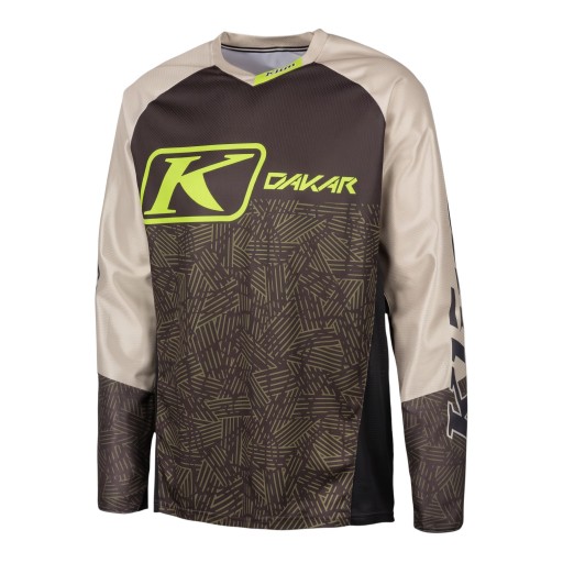 Motocross tröja med långa ärmar i beige och olivgrön svart färg med geometriskt mönster och V-hals för motorcykel och terrängkörning