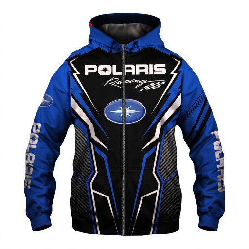 Herr zip hoodie med lång ärm och heltryck av skarpa linjer i motorcykelracingstil svartblå
