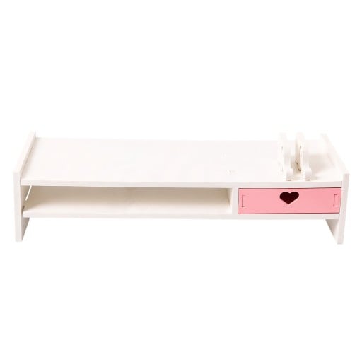 Monitorställ med låda och telefonställ Organisationsställ för skrivbord 503 x 120 x 183 mm Vitt med rosa låda För kontor och hem