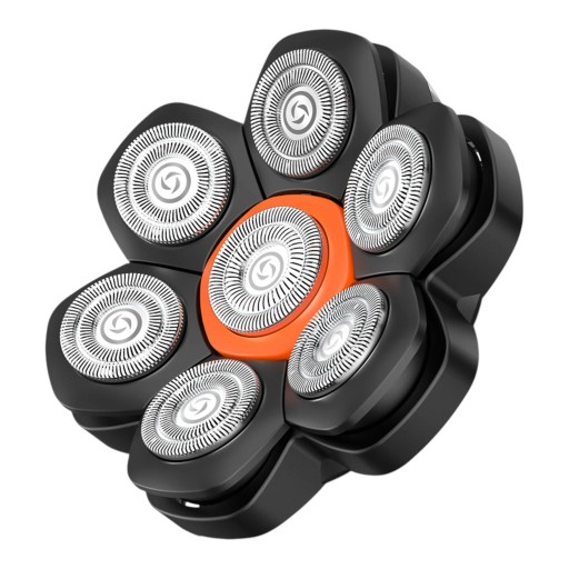 Ersättningsrakhuvud 7D för rakapparater för huvudet Magnetisk fäste 7 roterande huvuden Rostfritt stål Svart och orange För skalliga män