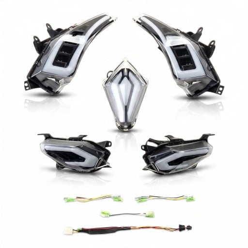 LED riktade lampor fram och bak med bakbromsljus, vattentåliga IP68, uppsättning 5 delar, ABS plast, klar, för Yamaha TMAX 530 2012–2016