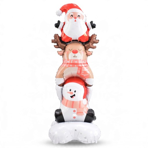 Stående uppblåsbar ballong Santa Claus, ren och snögubbe 3 figurer på varandra 51 x 150 cm Röd, vit och brun Dekoration till jul