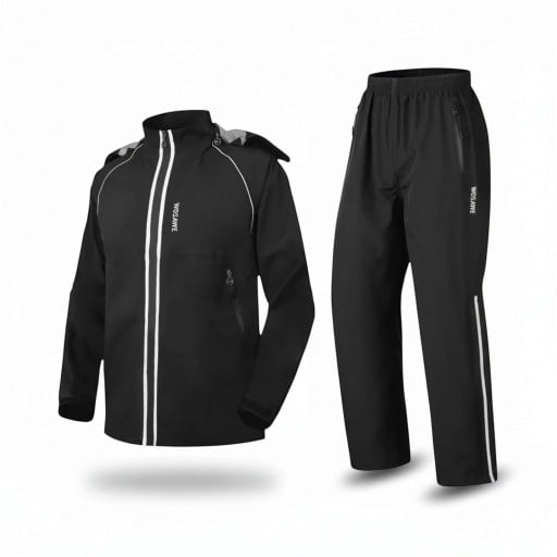 Vattentät motorcykeldräkt Jacka med huva och byxor Unisex Material PU och TPU Svart med vita ränder Motorcykel regnjacka