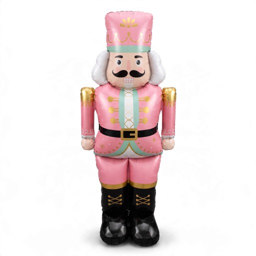 Stående uppblåsbar ballong Vojak Louskáček i uniform 122,5 x 63 cm Rosa guld och mintgrön Juldekoration för hem och butik