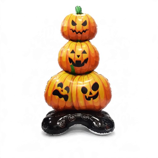 Stående uppblåsbar pumpa med utstansade ansikten 55 x 120 cm Orange och svart Halloweendekoration för hem och butik