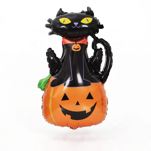 Stående uppblåsbar ballong Svart katt på pumpa med halsband 68 x 97 cm Svart och orange Halloweendekoration för hemmet och barnrummet