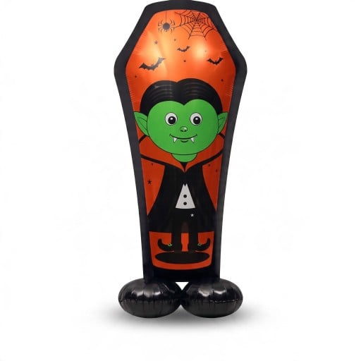 Oppustelig balon kiste med vampyr Halloween dekoration 110 x 57 cm Folieballon Orange og sort Udsmykning til Halloween og fest