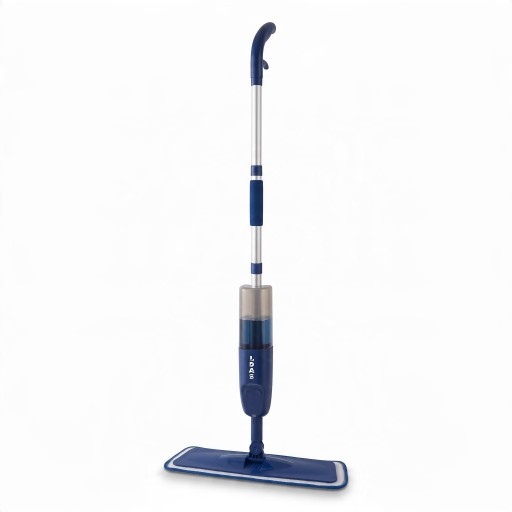 Mop avec pulvérisateur 500 ml Réservoir 3 Chiffons en microfibre Tige en aluminium 120 cm Tête pivotante 360° Bleu foncé Pour nettoyage humide et sec