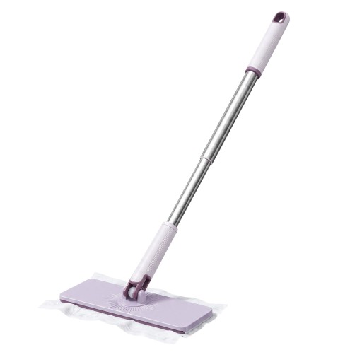 Mop plat pour essuie-tout et serviettes Tête rotative 360° 25 x 10 cm Poignée 118 cm Acier inoxydable et ABS Violet et blanc Pour sols, murs