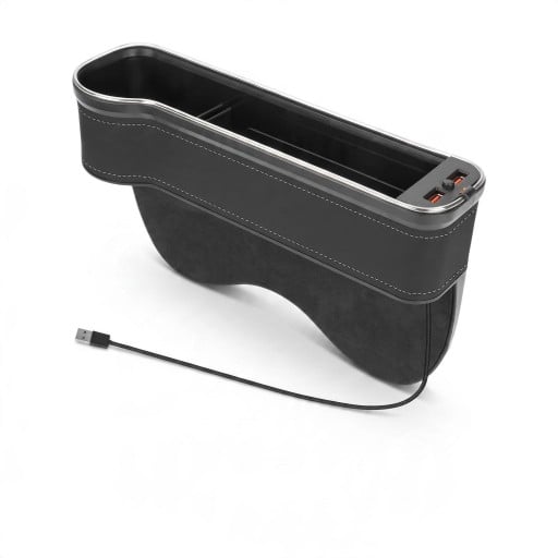 Organizer for the Gap Between the Seat and Console Driver's Side LED Lighting 2x USB Cup Holder 28.5 x 7 x 18.5 cm