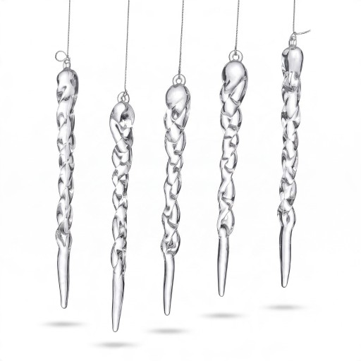 Julepynt til juletræ Rampouchy Sæt 12 stk Længde 17 cm Gennemsigtige Snoede med spids Imitation af is Med øje Dekoration til Jul